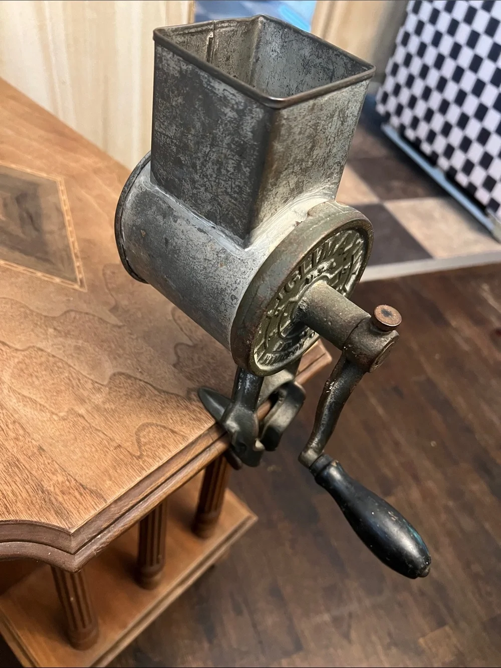 Antique Hand Crank Food Grinder - Gray Metal